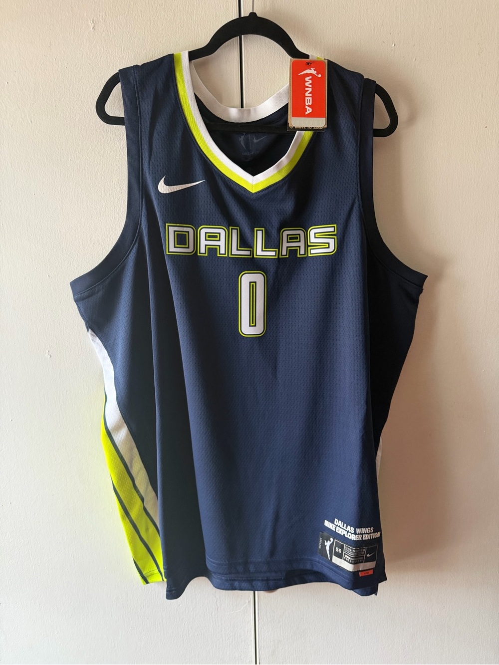 Nike Dallas Navy Basketball Jersey with Neon Yellow Trim - 0